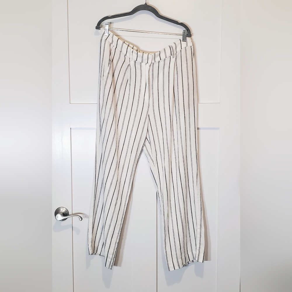 Old Navy Taylor Wide Leg Extra High Rise Trousers Linen Rayon Large White Grey